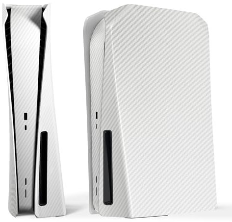 eXtremeRate eXcover Replacement Top Bottom Cover Compatible with ps5 Console Disc Edition, White Silver Carbon Fiber Faceplate Backplate Shell Skin Compatible with ps5 Console Disc Version -NO Console