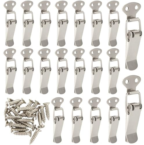 LDXDRU 20 Pack Stainless Steel Tension Clasp with Screws, 56mm / 2.2 Inch Spring Toggle Latch Hasp, Duck Billed Catch Clamp Clip Lever Clasp Cap Lock for Toolbox Drawer Chest Case Cabinet
