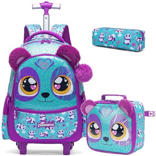 HTgroce Schulrucksack Trolley Mädchen 8 Jahre Schulranzen Mit Rollen Rucksack Mit Brotzeittasche und Federmäppchen