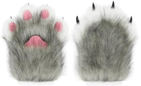 hbbhml Kunstpelz Plüsch pelzige Katze Kralle Handschuhe Fursuit Tier Fuchs Pfoten Fäustlinge Halloween Cosplay Kostüm Zubehör für Erwachsene