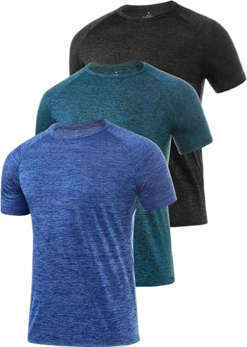 Star Vibe 3 Pack Men's Dry Fit T Shirt Moisture Wicking Athletic Tees Exercise Fitness Activewear Short Sleeves Gym Workout Top Black/Navy/Dark Blue L