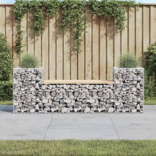 CCCINER Banc de Jardin Design Gabion 183x41x60,5 cm Bois Massif de pin,Banc de Jardin en Bois Massif avec jardinières en Gabion Idéal pour patios et terrasses Mobilier de Jardin