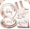 Heboland Kit Boho Baby Shower Decoration Vaisselle pour 25 Invités, 125 Pièces réutilisable Bohème Pampas Floral Herbe Hey Baby Assiette Jetable, Serviettes, Tasses pour Decoration