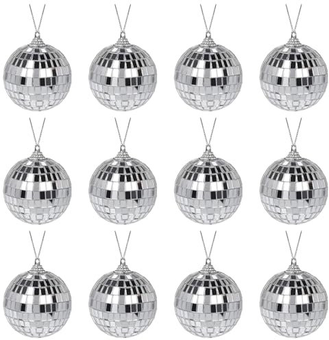 DITK-U 12 Pack Bright Reflective Mirror Christmas Balls Mirror Disco Balls Silver Disco Party Decoration for Christmas Tree Wedding Party Decoration (4cm)