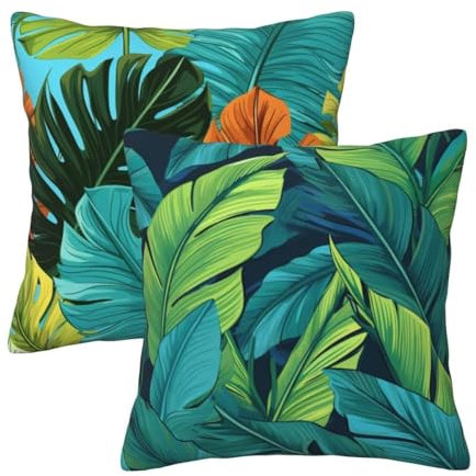 2er Set Kissenbezug 40x40 cm Leinen Dekokissen Kissenbezüge Blatt Vegetativ Outdoor Kissen Sofakissen Zierkissen Kissenhülle Couch Kissen Deko für Sofa Balkon Terrasse Patio Garten Bauernhaus -LY52
