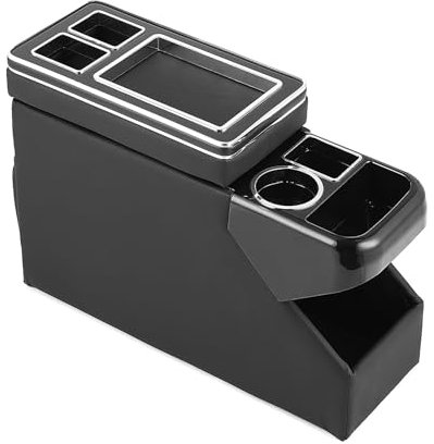 GEARMONSTER Mittelkonsole mit Ablagen Staufach kompatibel mit VW T5 T6 T6.1, Mittelkonsole Box mit Getränkehalter, Schwarz Glanz Leder zubehör für Einzelsitzen Vorn