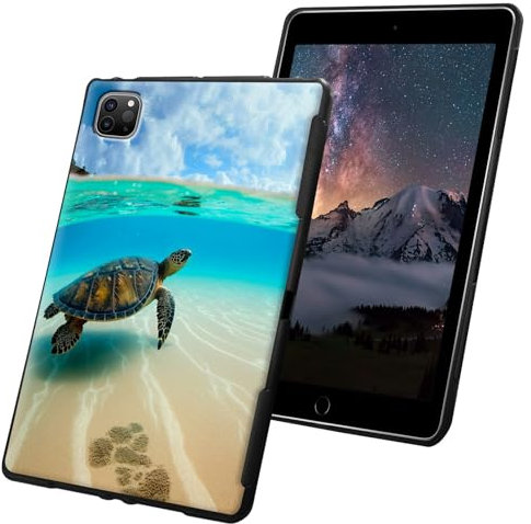 Schutzhülle für iPad Pro 12,9 Zoll 6. / 5. / 4. Generation 2022/2021/2020, schlank, leicht, weiches TPU-Silikon, rutschfest, stoßfest, schwarz, Motiv: Schildkröte im Meer