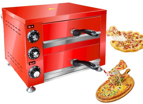 Commercial Electric Pizza Oven, 12 Indoor 2-Layer Pizza Maker, Countertop Pizza Cooker with Adjustable Temperature & 60 Minutes Timer, Table Top Pizza Maker for Restaurant Home, Red