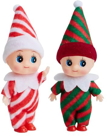 YAAVAAW 2 Stück Weihnachtselfen Puppe für Jungen Mädchen Kinder,Santa Mini Elfen Weihnachtspuppen Tiny Baby Elf Puppe,Weihnachts Kleine Elf Figuren Baby Elfen Geschenk für Weihnachtsstrümpfe Stuffers