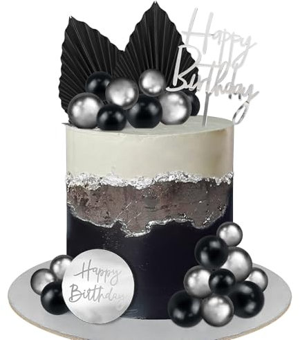 Tortendeko Kugeln 26 Stück Cake Topper Geburtstag Tortendeko Schwarz Silber Kuchendeko Geburtstagskuchen Happy Birthday Deko für Geburtstagstorte, Cupcakes, Muffins, Eiscreme