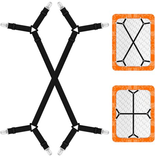 Hanyousheng 2Stück Bettlakenspanner, Black Bettlakenspanner Verstellbar, Elastische Bettlakenhalter, Bettlaken Spanngurte, Lakenspanner mit Metallclips, für Bettlaken, Matratzenbezüge, Sofakissen