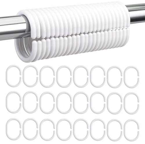 24 Pack Plastic Shower Curtain Rings Hooks for Bathroom – Easy Installation, Rust Resistant, Compatible with Shower Window Rods (White)