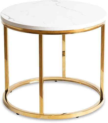 MEBEL ELITE Couchtisch Rund 53x53x46 cm - Modern Wohnzimmertisch Weiß Marmoroptik - Sofatisch Rund für Wohnzimmer und Büro - Runder Tisch Pflegeleichter und Schmutzabweisender