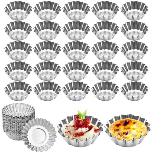 JOZMMZEOOA 25Pcs Mini Tart Tins Cake Muffin Moulds Pie Pans Tins Bakeware Cupcake Pudding Cookie Moulds Non-Stick Kitchen Resuable Baking Tools for DIY Making Party Picnic