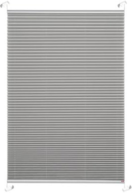 Brillant® Premium Plissee ohne Bohren zum Kleben, Plisseerollo mit Aluminium-Klebeleiste | Sonnenschutz & Sichtschutz für Fenster & Balkontür | Hell Grau | 75x130 cm (BxH)