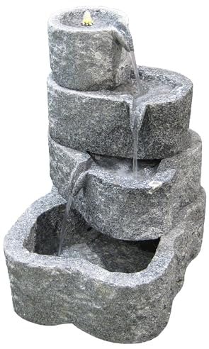 Dehner Gartenbrunnen Wasserfall mit LED-Beleuchtung warmweiß/Transformator/Pumpe, Brunnen für Außen, 65 x 50 x 50 cm, Granit, grau
