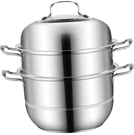 Mobestech 1 Set Stainless Steel Steamer Pot Machine Pantry Storage Containers Instant Double Boiler Dumplings Dumpling Steamer Griddle Steamer Basket for Jam Pans Induction Hob Pan Silver