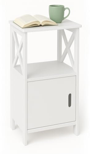 Bedside Table, Wooden Side Table with Drawer and Open Storage Shelf, Bedside Cabinet White Coffee Bedside Table for Bedroom Living Room Small Space, 60×30×30cm