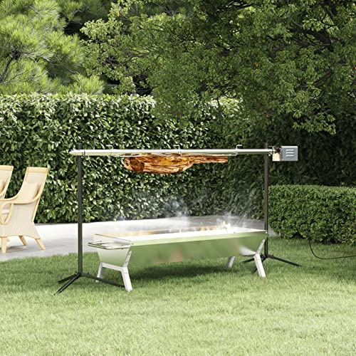 Festnight Grillspieß mit Motor Automatischer Drehspieß Grill Spanferkelgrill Drehspiess Edelstahl Spießbratengrill Grillmotor Elektrischer Spießgrill Holzkohlegrill 150x46,5x82,5 cm