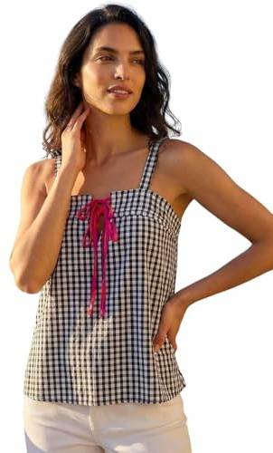 Dusk Fashion Mono Gingham Cami Top for Women UK - Ladies Everyday Holiday Spring Summer Square Neckline Comfy Soft Evening Vacation Work Party - Black - Size 16