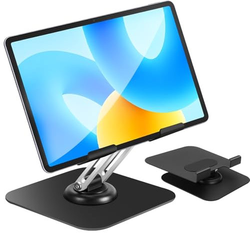 4,7-12,9 Atril Tablet Stand, Soporte Tablet de Mesa Ajustable, Rotación Libre 360 ° Soporte Tableta Mesa, Plegable de Aluminio, para Todos Los Teléfonos Y Tabletas Soportes