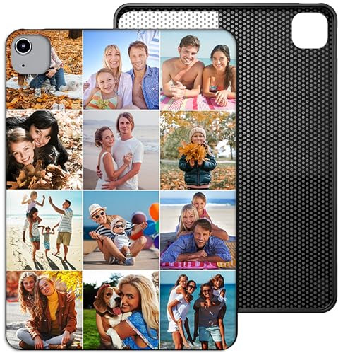 Personalised Case Compatible with All iPad models iPad 10th, 9th Gen,6th Gen, 5th Gen, Mini, Air, M2, M3 – Collage Photo Black Silicon Shockproof Cover - Personalize with TWELVE-PHOTOS
