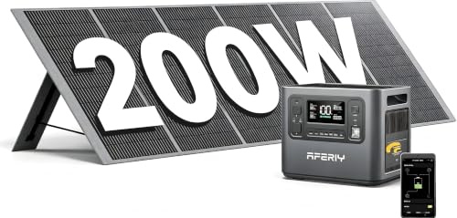 AFERIY 2400W2048Wh Solargenerator mit 200W Solarpanel, 1,5Std Schnellladung | Tragbare Powerstation, 13 Ausgänge, <10ms USV, mit APP, BMS, Reine Sinuswelle 230V, für Camping/Wohnmobil/Garten/Notfall