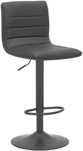 Lamboro Aldo Kitchen Bar Stool, Adjustable Height Breakfast Barstool with Matt Black Frame, Faux Leather Padded Seat and Swivel, Black