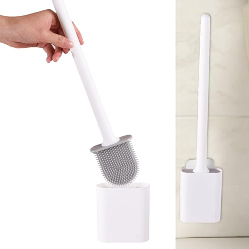 Brosse de toilette, brosse de toilette murale, brosse de toilette et support avec long manche en plastique antidérapant, brosses de toilette avec support et socle