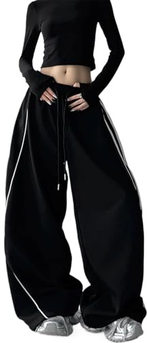 Skateboard Frog Pantalon Jogger Femme Y2K Baggy Hip Hop Rétro Américain | Pantalon baggy femme streetwear danse large gris noir rose violet bleu vintage côté rayures cordon élastique survêtement