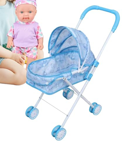 Buggy Spielzeug – Mini-Kinderwagen mit Vorhang, faltbar, tragbar – für Mädchen Jungen Reise Party Geburtstag Haus