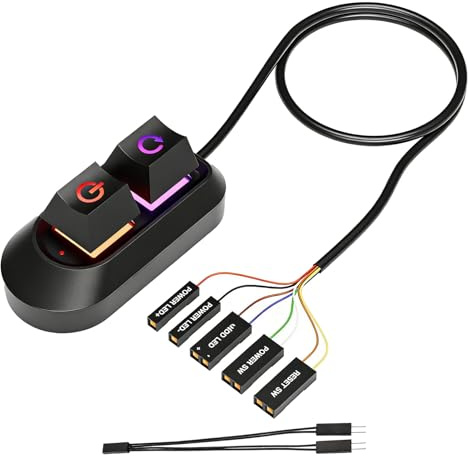 Schalter Power Taste mit RGB-Beleuchtung,Pc Power on Button Desktop Kabel mit Start Und Reset Steuerung Multifunktionaler Desktop Netzschalter,Kompatibel mit Standard Motherboards Schwarz