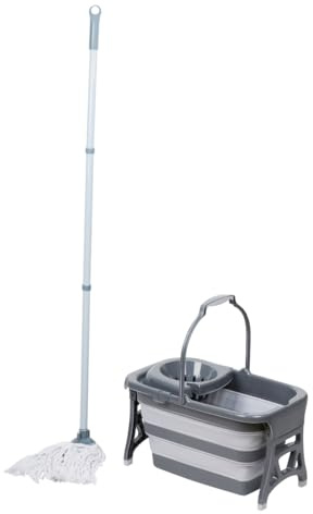 Dirt Devil Set Mocio con Secchio e Wringer - Sistema di Mocio con Secchio Pieghevole 18L - Bastone per Mocio con Testa Rimovibile - Set completo di Mop Mocio per Tutti I Tipi Di Pavimento