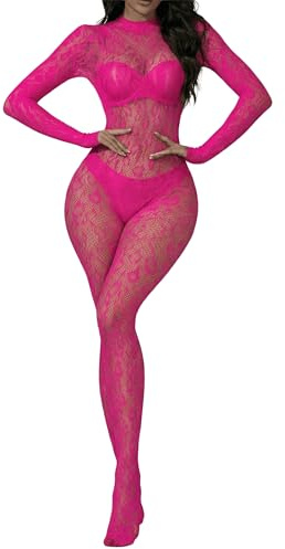 Eagerlove Body in Rete Donna Body in Pizzo Leopardo Tuta Intera One Piece Lingerie in Rete Per Festa Club