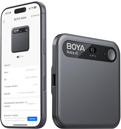 BOYA Notra KI Digitales Diktiergerät mit KI Schreibfunktion und Zusammenfassen, Multimodale Eingabe, Voice Recorder Unterstützung für Bluetooth-Headset-Aufnahme, Audiorekorder für Meetings Vorlesungen