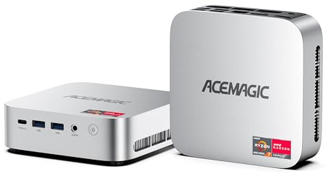 Mini PC ACEMAGIC M1, Mini computadora con procesador AMD Ryzen 7 6800H (8 núcleos/16 hilos, hasta 4,7 GHz), 32GB LPDDR5 6400MT/s y SSD NVME de 1TB, con Windows 11 Pro | Triple pantalla 4K | Type-C | W