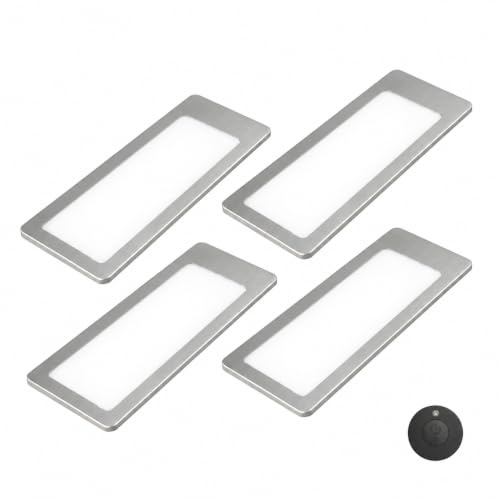 kalb | TooFlatXL LED Unterbauleuchten 1-4er Set mit MonoDot Funkschalter 12V 7W ultraflach 4mm mit XL Lichtfeld 155x55mm Plug&Play mit Netzteil Edelstahl gebürstet 3000K 4000K (4, Neutralweiß)