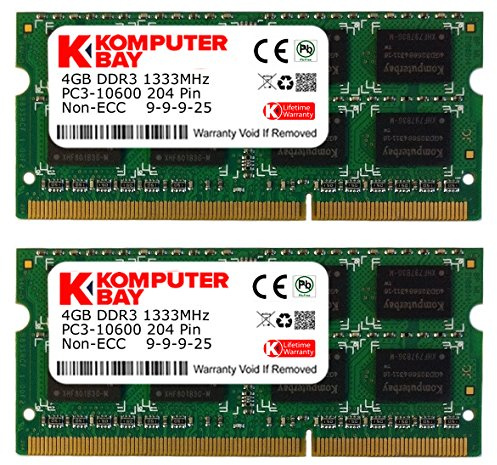 Komputerbay - Kit moduli di memoria RAM da 8 GB (2 x 4 GB), SO-DIMM 204-Pin, DDR3 PC3-10600, 1.333 MHz