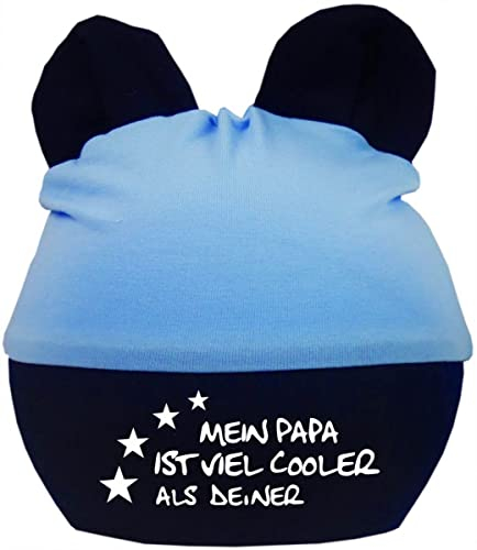 Baby Ohren Mütze Multicolor (Farbe hellblau-Navy) (Gr. 1 (0-74) Mein Papa ist Cooler als deiner