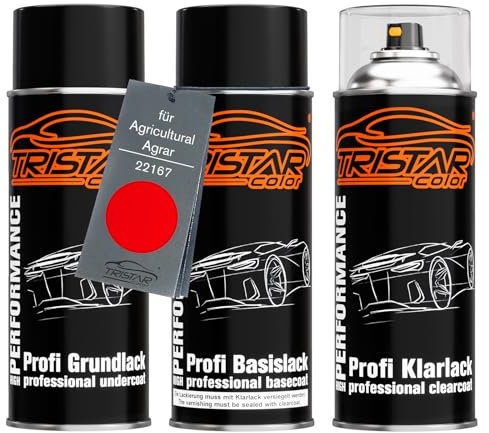 TRISTARcolor Autolack Spraydosen Set für Agricultural/Agrar 22167 Rau-Sicam Rood Grundlack Basislack Klarlack Sprühdose 400ml