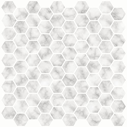 InHome NH2359 Hexagon Marble Peel and Stick Backsplash Fliesen, Weiß/gebrochenes Weiß, 25,4 x 25,4 cm