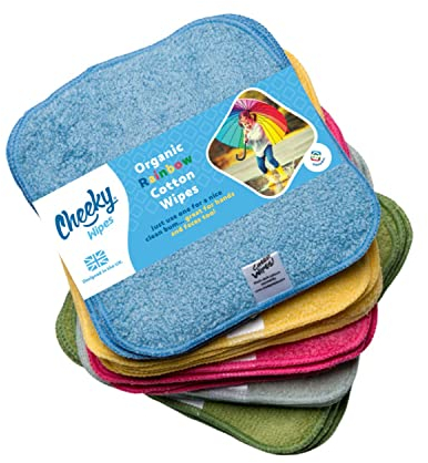 Cheeky Wipes - Organic Premium Rainbow Heavyweight Cotton 25 pack Baby Wipes - 15x15cm Reusable Towelling Wipes, Extra Soft & Perfect for Cleansing Baby's Hands and Face | Eco Friendly