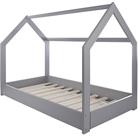 Velinda Kinderbett Hausbett Spielbett Abenteuerbett Einzelbett skandinavisches Design (Farbe: grau)