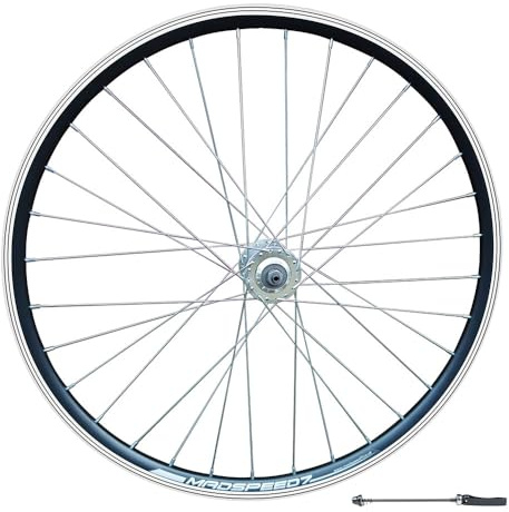 Madspeed7 QR 26 (ETRTO 559x19) MTB Mountain Bike FRONT Wheel - Disc & Rim Brake Compatible - Sealed Bearings Hub 9x100mm QR - Double Wall - 32x Silver Spokes
