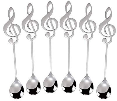 18/10 Edelstahl, kleine Löffel für Kaffee, Eis Dessert, Tee Musiknote 6er-Set Silber, Musiknoten-Griff Design