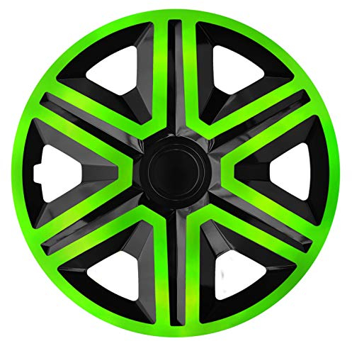 Luckyberg Radkappen - 'Fast LUX/Action' 15 Zoll 4er Set - Universal Fit für Autos und andere Fahrzeuge (Grün/Schwarz)