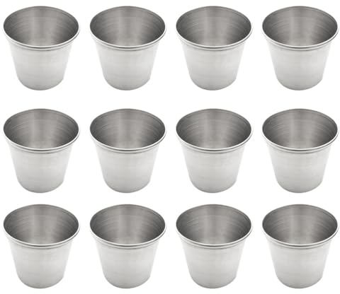 NUOBESTY 12pcs Stainless Steel Shot Glasses Mini Dipping Sauce Cups Small Drinking Tumblers for Travel Camp Barware Vessel (45ml)