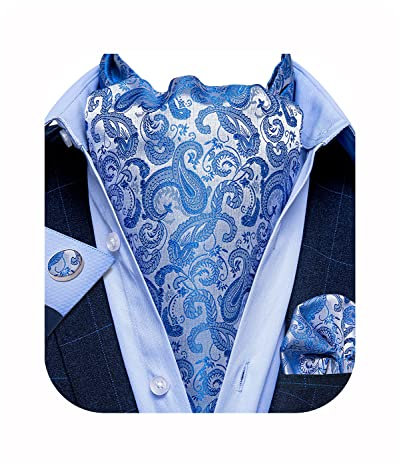 DiBanGu Herren Ascot Seide Krawatte Taschentuch Manschettenknöpfe Paisley Hochzeit Formal