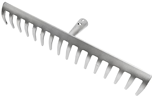 Land-Haus-Shop Garten Gerät Harke Rasen Boden Erde Rechen 16 Zinken Stahl Silber Gartenrechen 40,5 cm