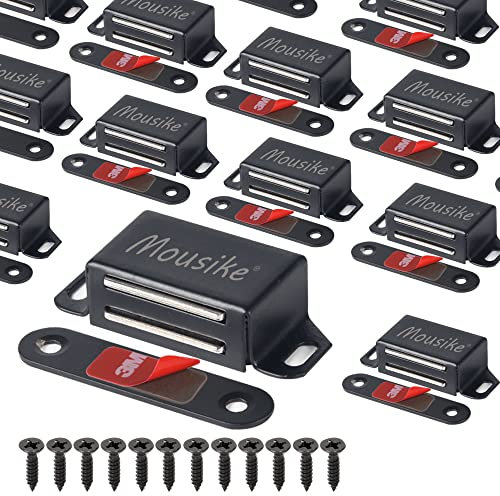 Mousike Schrankmagnete 15kg Edelstahl Magnetischer Türverschluss Magnetisch für Küchenschrank Kleiderschrank Schrank Schranktür Schubladenriegel (Schwarz 16er Pack)……